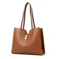 Sac cabas en cuir marron pour femme, grande capacité cabas d'affaires bandoulière avec serrure. - Jaune