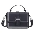 Bolso cuadrado pequeño negro para mujer, elegante bandolera con costuras blancas. - L / Negro