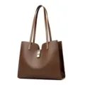Grand sac cabas marron pour femme, elegante sacoche d'epaule d'affaires avec fermoir en metal. - Marron