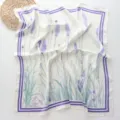 Elegant lavender floral print square scarf with purple border, premium silk touch neckerchief. - 70x70cm / Purple