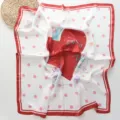 Cute heart print small silk scarf for women, trendy pink polka dot neckerchief, spring summer. - 70x70cm / Heart