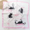 Chic 70cm square silk scarf with cute cat print and pink border, versatile fashion hair accessory. - 70x70cm / Black Cat