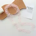 Close-up detail of the pink floral lace embroidered narrow scarf and choker ribbon in flat lay. - 180*4.5cm / 04#-Pink
