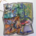 Vintage oil painting floral print square scarf, 70x70cm lightweight silk feel neckerchief. - 70x70cm / Blue Floral