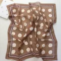 Brown polka dot square scarf detail view, soft lightweight material with classic border. - 70x70cm / Coffee Dot
