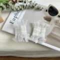 Detailansicht weiße Spitzenärmel, elastische Netzstoff Rüschen Bündchen, süßes Handgelenk Zubehör - Einheitsgröße / Weiße Doppelkopf-Spitze