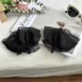 Elegant black lace wrist cuffs for women, sweet ruffle design, perfect clothing accessory. - One Size / Short Black Lace