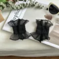 Black mesh lace ruffle wrist cuffs decorative false sleeves for women sweet stylish accessories - One Size / Black Double-Head Lace