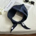 Solid color 100% ramie triangle scarf, breathable linen hair scarf and neck warmer for women. - 100x28cm / Dark Blue