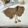 Colletto finto uncinetto marrone vintage mantellina spalla lavorata a maglia donna - Marrone