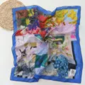 Floral oil painting 100% cotton square scarf with blue border for women spring summer. - 64*64cm / Flower