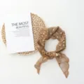 Brown floral lace triangle headscarf detail showing delicate embroidery and mesh fabric. - 96*35cm / Coffee