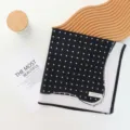Detailed view of the chic black and white polka dot cotton scarf with elegant retro style. - 55x55cm / Black Polka Dot Style (05#-黑色)
