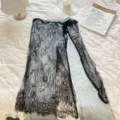 Blue denim jeans with black floral lace overlay skirt, trendy chic layered bottom design. - One Size / Lace Layered Skirt Style 5