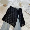 Black lace skirt overlay with light blue jeans chic layered skirt women fashion apparel - One Size / Lace Layered Skirt Style 1