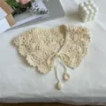 Collo finto in pizzo beige uncinetto colletto staccabile vintage elegante scialle lavorato. - Beige