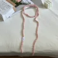 Pink handmade crochet ribbon detail, sweet cool girl neck strap, soft fabric texture. - Pink