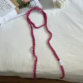 Handmade crochet knit ribbon neck strap, dopamine colorful sweet cool style scarf detail. - Rose Red