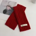 Red wool fingerless gloves arm warmers knit winter warm wrist covers detail view - 24*9 / Red