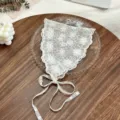 French vintage pastoral white lace triangle bandana hair scarf for elegant daily styling. - Large Floral