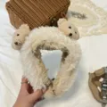 Cute plush bear earmuffs for women, warm winter plush ear covers, cozy cold-weather gear. - Beige
