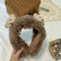 Cute plush bear earmuffs for women, soft winter warm ear covers, cozy cold-weather gear. - Brown