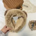 Cute plush bear earmuffs for women, warm winter furry ear warmers, soft and cozy design. - Khaki