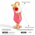 Pink cocktail pendant charm, 16.6mm alloy jewelry accessory for DIY charm bracelets. - Cocktail Style (PJ91903C)