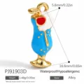 Alloy Enamel Cocktail Glass Pendant, Blue and Gold DIY Jewelry Accessory Charm for Crafting - Cocktail Style (PJ91903D)