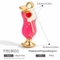 Cute pink cocktail glass pendant charm, alloy enamel dopamine jewelry accessory for DIY necklace. - Cocktail Style (PJ91903G)