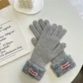 Dames winter grijze gebreide handschoenen met pluche manchetten dik warm nieuw - Grijs (09#)