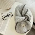 Grey fluffy knitted winter scarf with brown whipstitch edge and cute woven label. - 156x22 / Light Gray Style (03#)