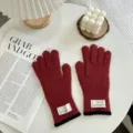 Solid color knit gloves for women winter warm touchscreen compatible casual daily wear stylish mittens - One Size / Red