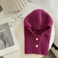 Geknitterte Sturmhaube und Schal Kombi für Herbst Winter, warme Wollstrick Mütze Ohrenschutz. - Höhe 39 Breite 21 / Fuchsie