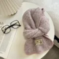 Detailed close-up of a textured knit winter scarf with contrast edge stitching on table. - 156x22 / Pink Purple Style (07#)