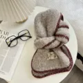 Korean style cozy knit scarf with contrast edge, soft and warm winter fashion neck warmer. - 156x22 / Khaki Style (08#)