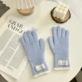 Light blue knit winter gloves with white ribbed cuffs, cozy and stylish daily warm handwear. - One Size / Light Blue