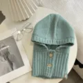 Cagoule tricotée vert menthe confortable écharpe à capuche avec boutons pour automne hiver. - Hauteur 39 Largeur 21 / Bleu clair