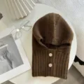 Cagoule tricotée écharpe hiver chaud polaire chapeau couvre-chef protection oreilles - Hauteur 39 Largeur 21 / Marron