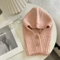 Rosa gestrickte Balaclava Kapuze und Schal, kuscheliger Winter Hals- und Kopfwaermer. - Höhe 39 Breite 21 / Rosa