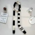 Y2K Black White Striped Knitted Scarf Long Skinny Scarf Fall Winter Fashion Warm Muffler - Black and White