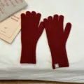 Mujer invierno cálido color sólido lana guantes de punto largos puños acanalados - Rojo