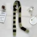 Details of a trendy Y2K green brown striped knitted long narrow scarf for autumn winter. - Green Brown Color Block (24101007) / Green / 180*12cm