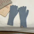 Guantes de punto cálidos de invierno para mujer color sólido largos táctiles suaves cómodos - Azul