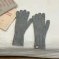 Guantes largos de invierno cálidos de mezcla de lana gris táctil cinco dedos moda. - Gris claro