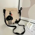 Leuke gebreide schoudertas detail, schattig cartoon ontwerp crossbody tas voor dagelijks gebruik. - Beige Tekenfilm Kunstpatroon