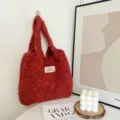 Τσάντα tote από πλεκτό plush φθινόπωρο χειμώνας, απαλή χνουδωτή γυναικεία τσάντα για καθημερινή. - Ένα μέγεθος / Πορτοκαλί Κόκκινο
