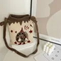 Schattige gebreide schoudertas voor dames, casual cartoonontwerp, comfortabele zachte tas. - Beige Donkerbruin Patchwork Peperkoekman