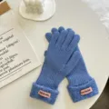 Damen Winter dicke Strickhandschuhe blau warm süße geteilte Finger Handschuhe Zubehör - Blau (03#)