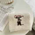 Beige πλεκτό κασκόλ χειμώνα με χαριτωμένο κέντημα κουταβιού και κομψό κείμενο για καθημερινή χρήση. - Επιμηκυμένη Έκδοση / 04#-Μπεζ